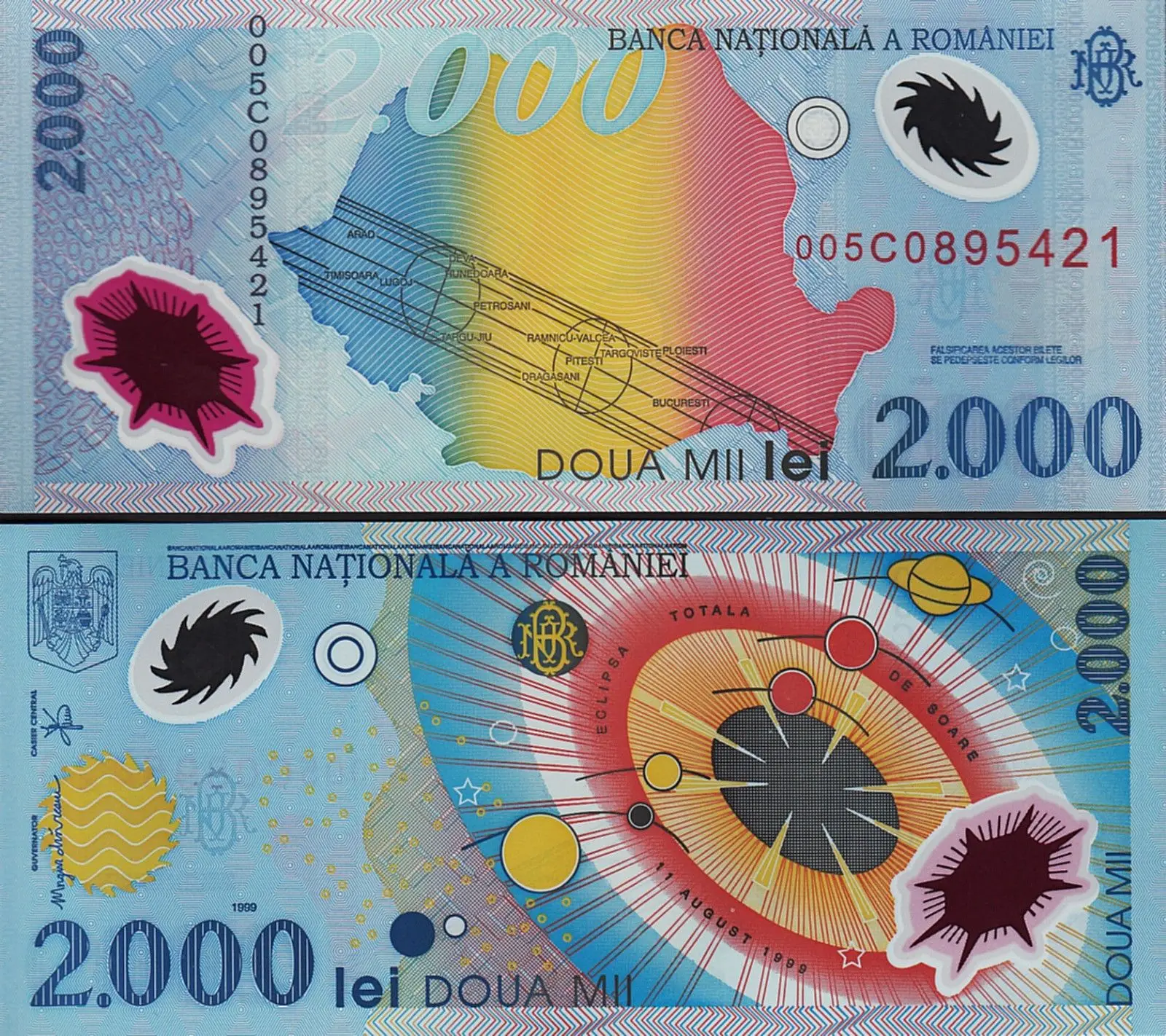 2000 Lei 1999 полимер всего солнечного затмения UNC памятный Примечание 1 шт|Безвалютные