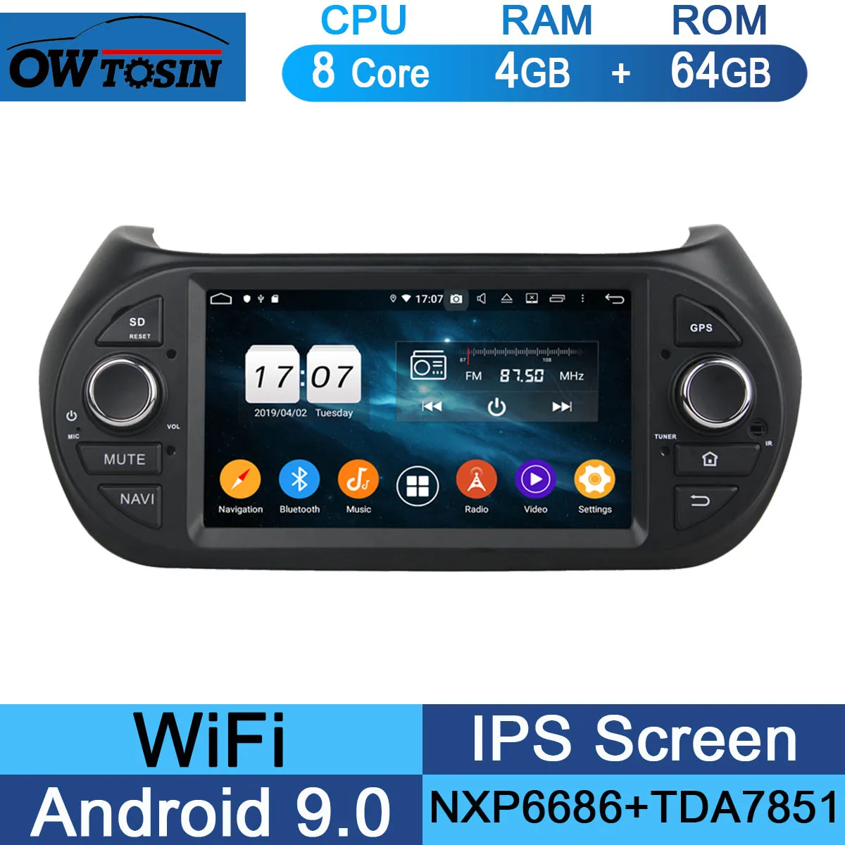 " ips 8 Core 4G ram 64G rom Android 9,0 автомобильный dvd-радио GPS для Fiat Fiorino Qubo Citroen Nemo peugeot Bipper 2008- DSP CarPlay - Цвет: 64G