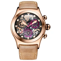 reef tigerrt skeleton sport watches for men rose gold luminous quartz watches genuine leather strap rga792