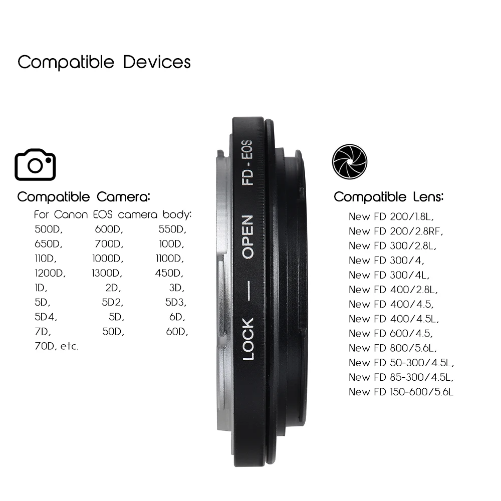 Объектив камеры Адаптер кольцо с оптическим стеклом Фокус Бесконечность FD для EOS