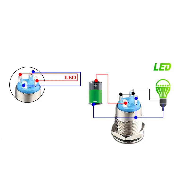 12mm Metal Button Switch with LED Bulb Night Light Push 6V 12V 24V 36V 110V 220V button waterproof | Обустройство дома
