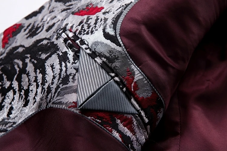 

PYJTRL Mens Fashion Jacquard Rose Floral Pattern Casual Blazer Hombre Wedding Groom Party Stage Costumes Slim Fit Suit Jacket