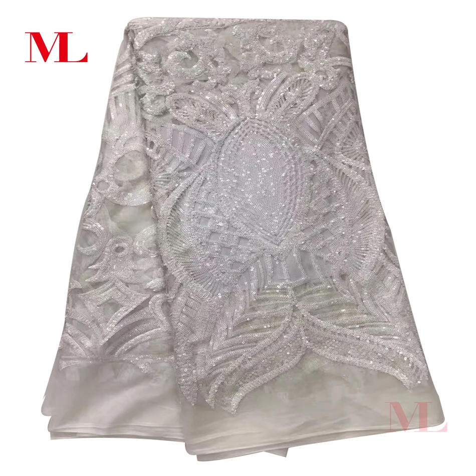 Мл 5 метров блестки Нигерии кружевной ткани Дубай вышитые французский тюль