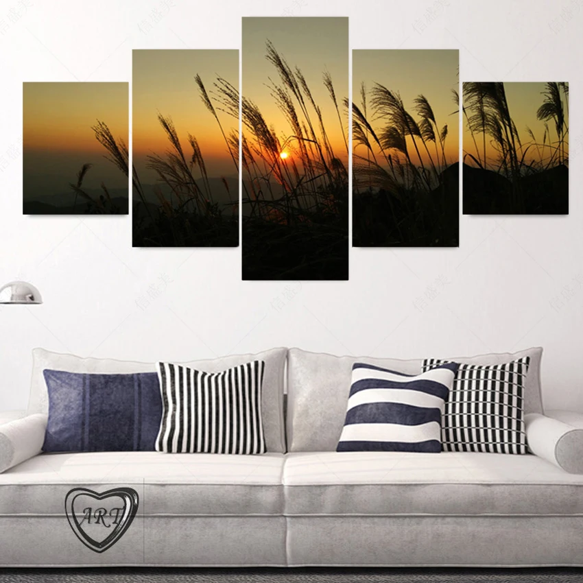 No Frame 5 Panel Modern Canvas Oil Painting Art Reed Cuadros Decoracion Pintura Picture Wall Pictures For Living Room Peinture | Дом и сад