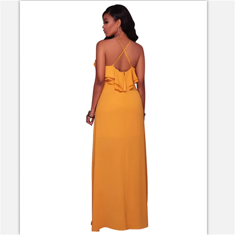 New women dress sexy red yellow color ruffles sleeveless night club hot slash neck fashion for girls | Женская одежда