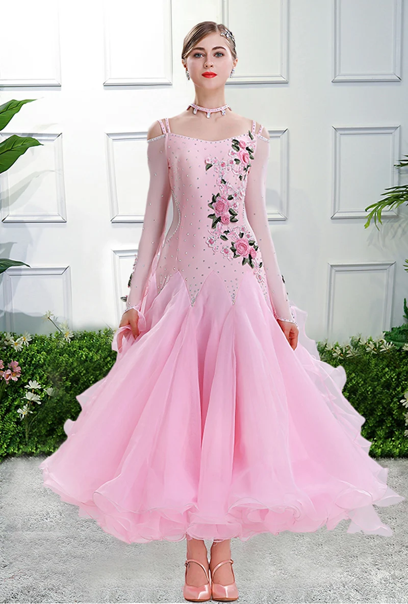 

Платье женское, стандартное, с длинным рукавом, для бальных танцев, для вальса, соревнований, 2021