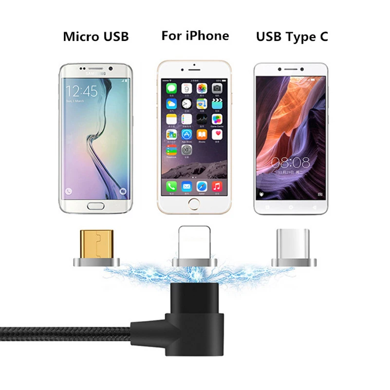 Магнитный кабель 3 в 1 L-образной формы для iPhone 6 6s 7 8 Plus X Xiaomi Redmi 4X Samsung S8 S9 передачи