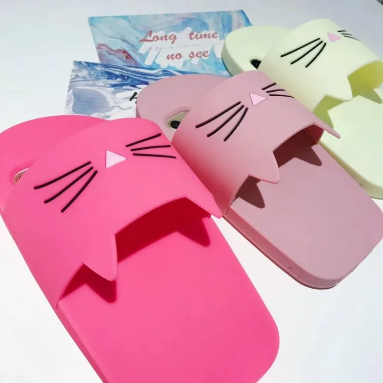 Тапочки для iphone х Чехол черный красный розовый цвет бородой кошка флип-флоп