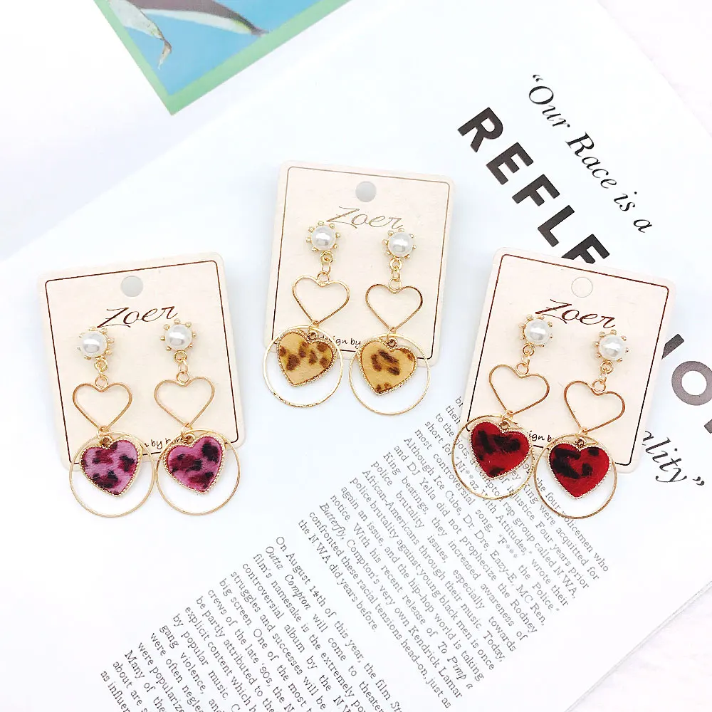 Japan and Korean Cute Sweet Leopard Print Love Heart Velvet Pearl Earrings for Women Girl Student | Украшения и аксессуары