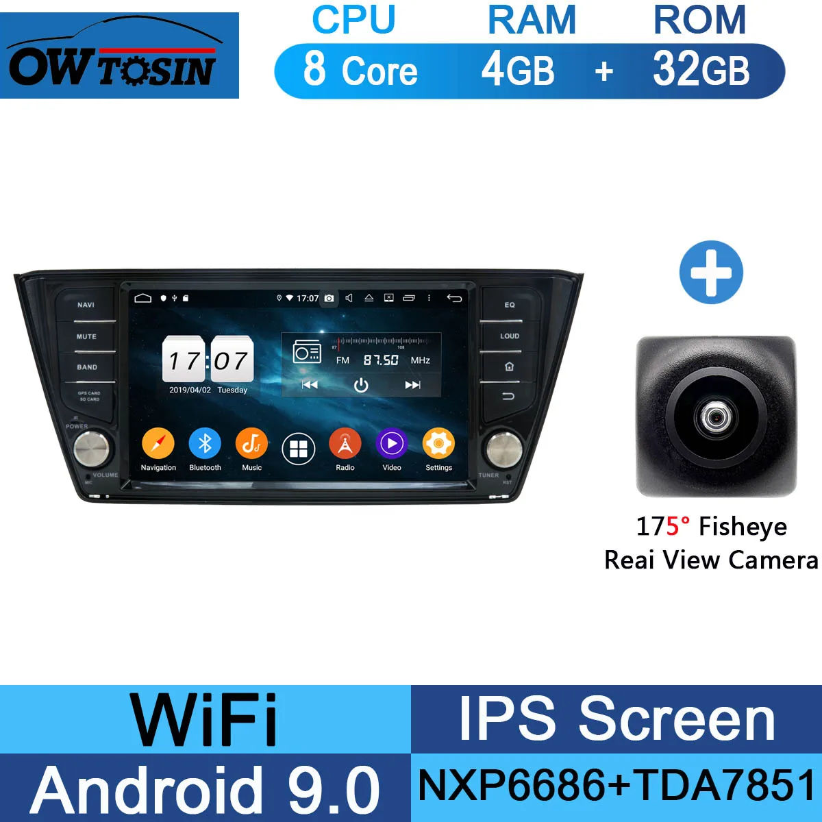 32G Fisheye Camera 1920*1080 " ips Восьмиядерный 4 Гб+ 64 ГБ Android 9,0 автомобильный dvd-плеер для Skoda Fabia Радио Стерео gps CarPlay Parrot BT - Цвет: 32G Fisheye Camera