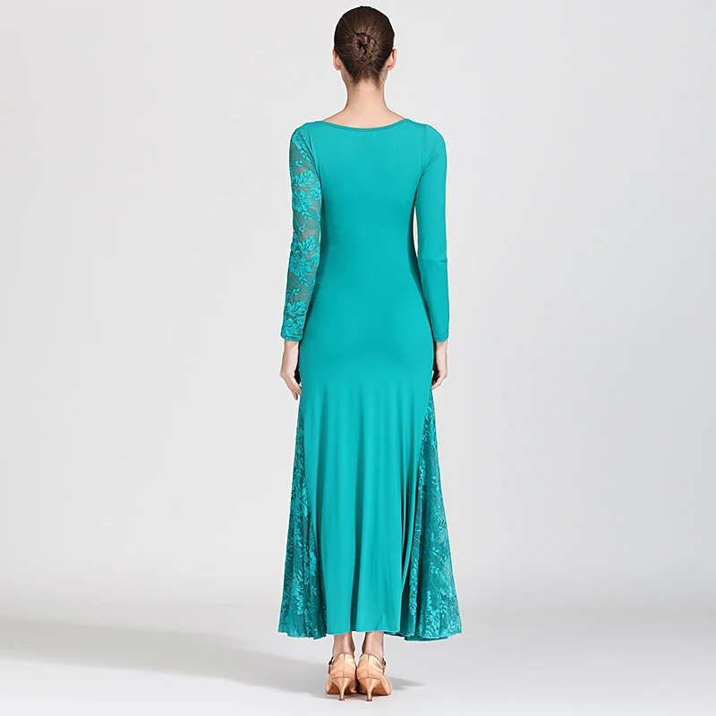 

2019 Sexy Lace Ballroom Dance Dress Long Sleeves Standard Ballroom Dress For Women Waltz Tango Dance Competition Dresses DQS2152