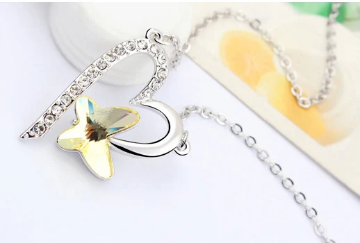 Кристаллами от Сваровски сердце кулон в форме бабочки серебро Цвет Bijoux