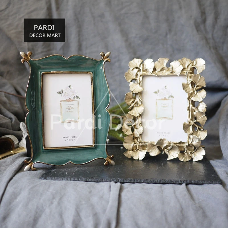 

New Resin Retro Blackish Green Photo Frame 6inch Golden Ginkgo Leaf photo frame home decorations 1pc/lot