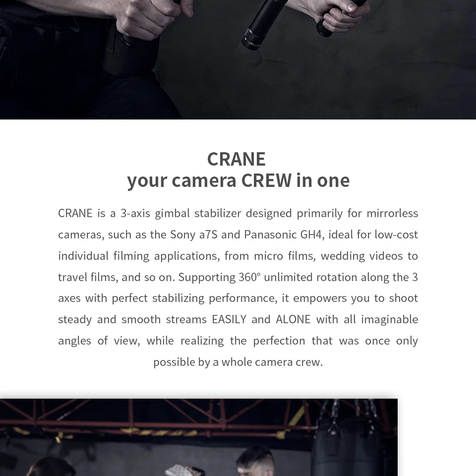 ZHIYUN Crane V2, карданный 3-осевой Стабилизатор Для беззеркальных Камера и DSLR для sony A7 цифрового фотоаппарата Panasonic LUMIX Nikon J Canon PK Hohemn