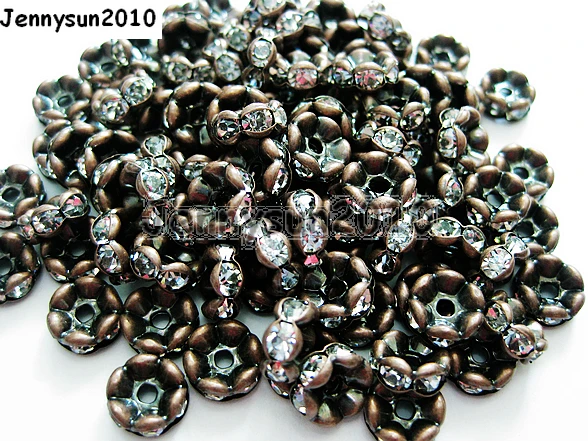 

200pcs/lot 8mm Top Quality Czech Clear Crystal Rhinestone Pave Wavy Rondelle Metal Copper Plated Spacer Loose Beads Jewelry