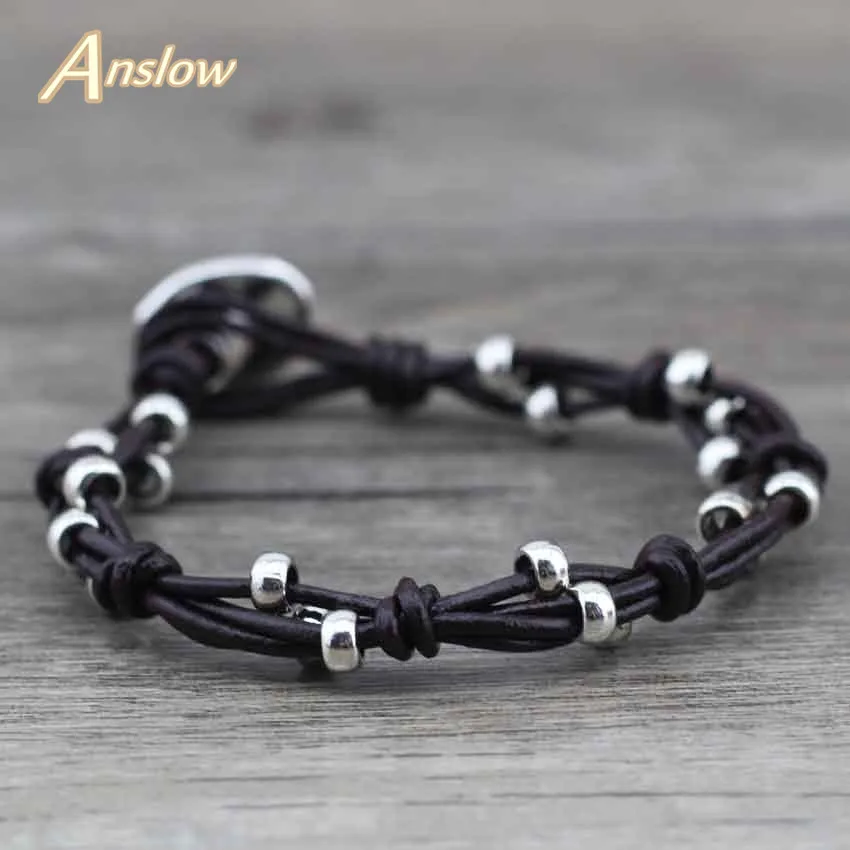

Anslow New Design Jewelry Classic Handmade Bijoux Charm Cuff Women Men Leather Bracelets Wholesale Gift LOW0393LB