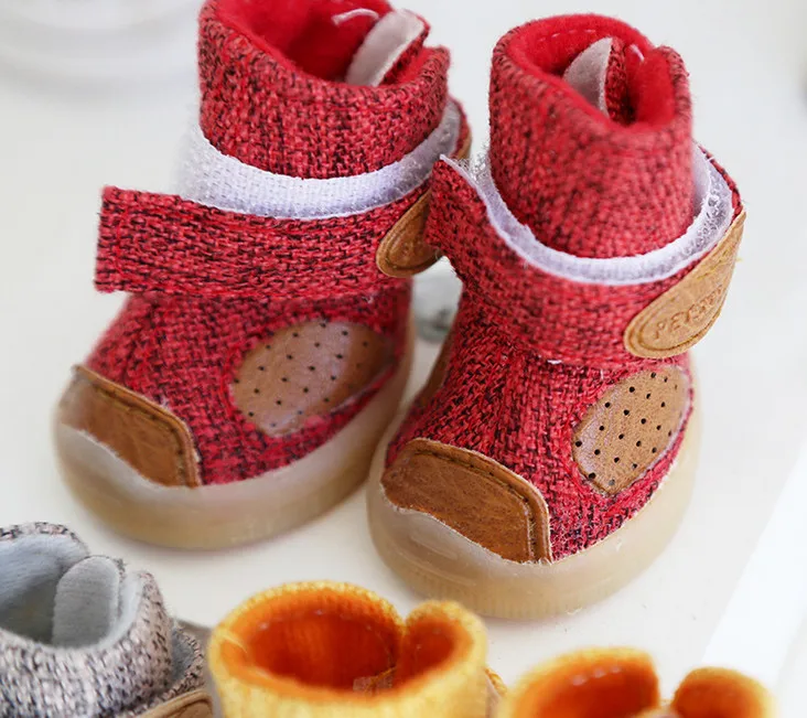 Льняные ботинки для домашних собак зимние сапоги Macaron Yorkie собака обувь дамские зимние ботинки Теплая Обувь для собак, Костюмы для собак Одежда 4 шт./компл