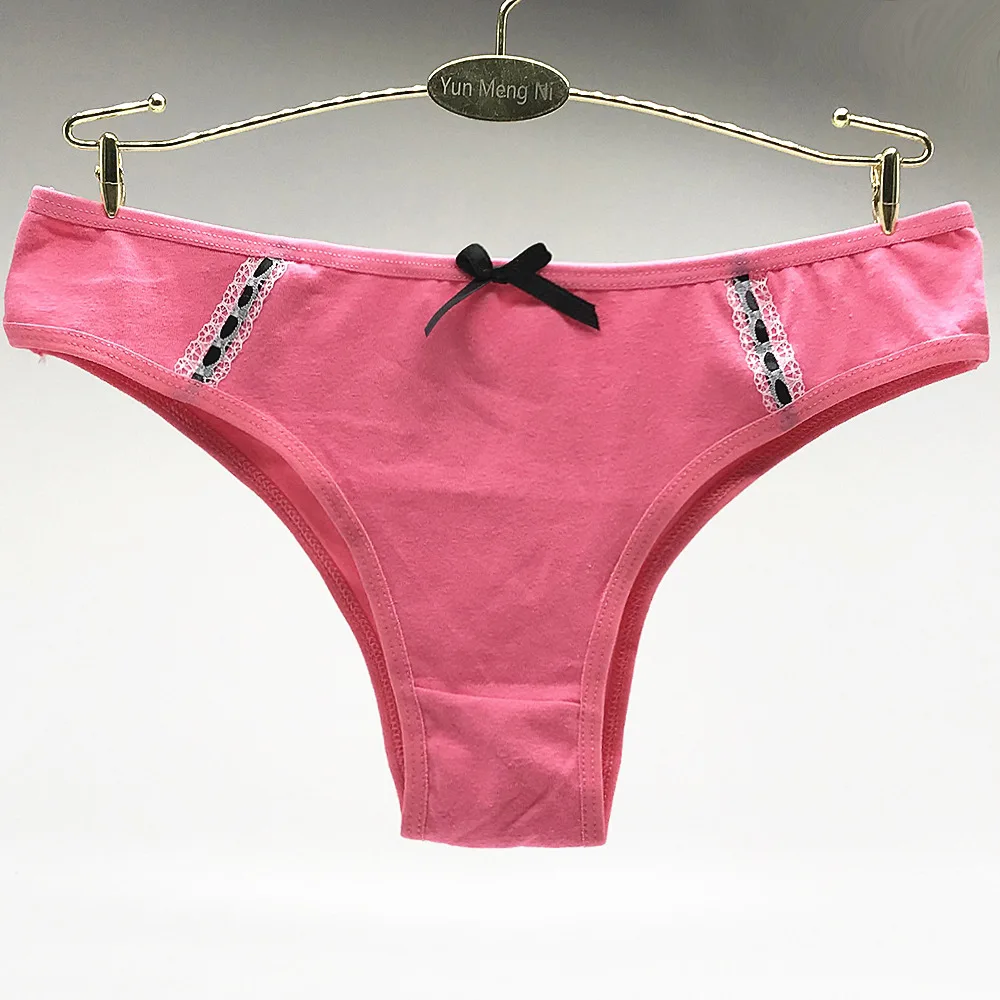 Трусики стринги женские хлопковые однотонные с бантом 6 шт./комплект|lingerie tanga|cotton