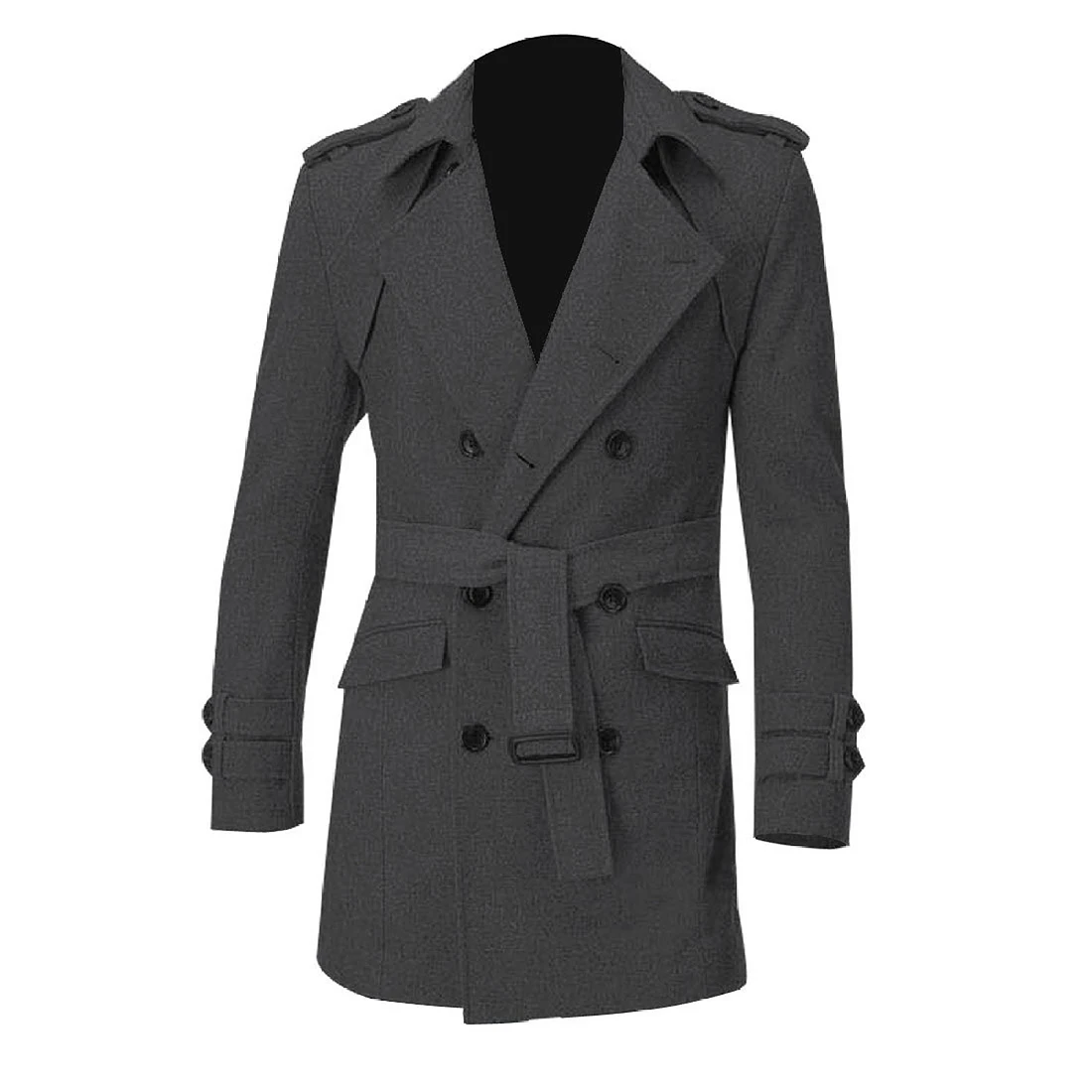 Для мужчин погоны Slim Fit двубортный поясом шерстяное пальто тренчи для женщин