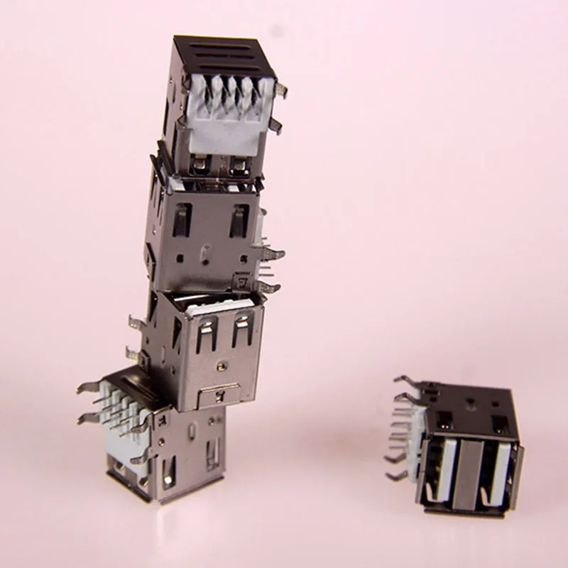 

100pcs/lot Dual USB AF 90 Degree PCB Mount Connector A-type Female Jack Right Angle Dual USB Adapter Wholesales