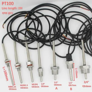 Датчик температуры PT100 SUS304 G12, 14, 34, m8x1, 25, m10x1, 5, M12X1, зонд с резьбой 1 м, ПВХ 3-жильный провод из нержавеющей стали