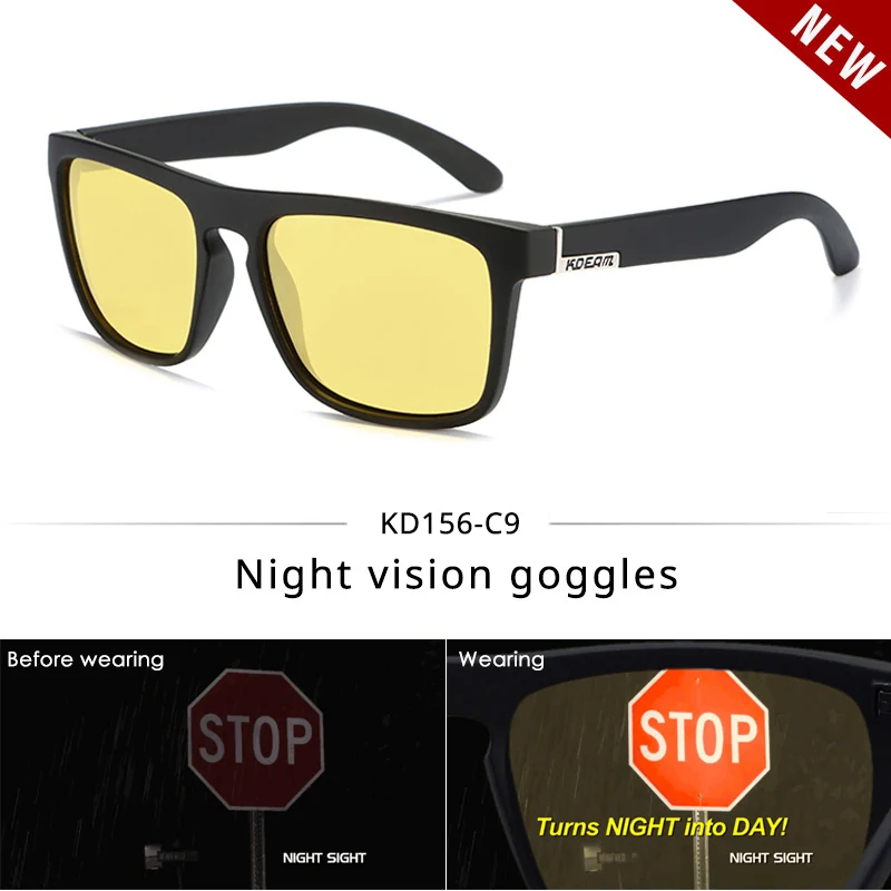 C9 Night vision KDEAM квадратных мужские солнцезащитные очки поляризованные эластичная краска ремесла винтажные солнцезащитные очки линзы покрытие движущими оттенков для мужчин / женщин - Цвет линз: C9 Night vision