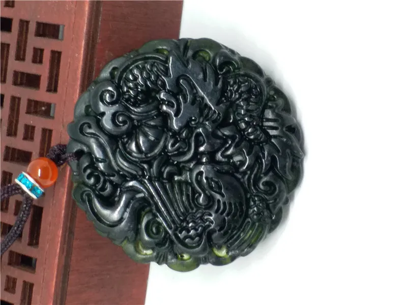 Natural Chinese Black Green Jadeite Jade Dragon Pendant Necklace Jewelry Gift Gemstone|gemstone pendant necklace|gemstone necklacegemstones natural