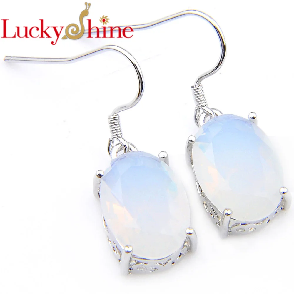 Luckyshine Винтажные Ювелирные изделия белые серьги из лунного камня 10*14 мм овальные