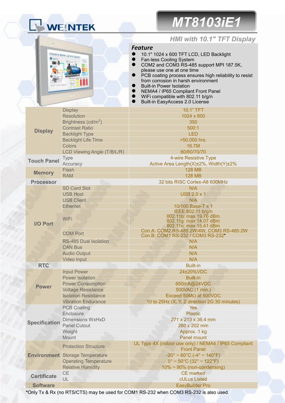 10," HMI MT8103iE 10,1 дюймов сенсорной панелью с Ethernet Wifi Weintek Weinview в коробке