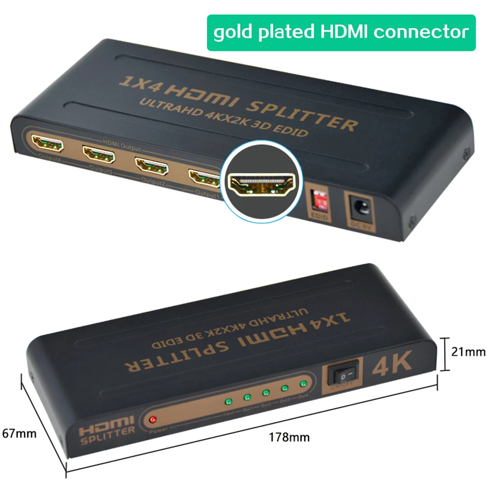HDMI сплиттер Aikexin 1X4 Ultra HD 4K x 2K 1 в 4 выход Full 1080P видео разветвитель для HDTV PS3 PS4 DVD |