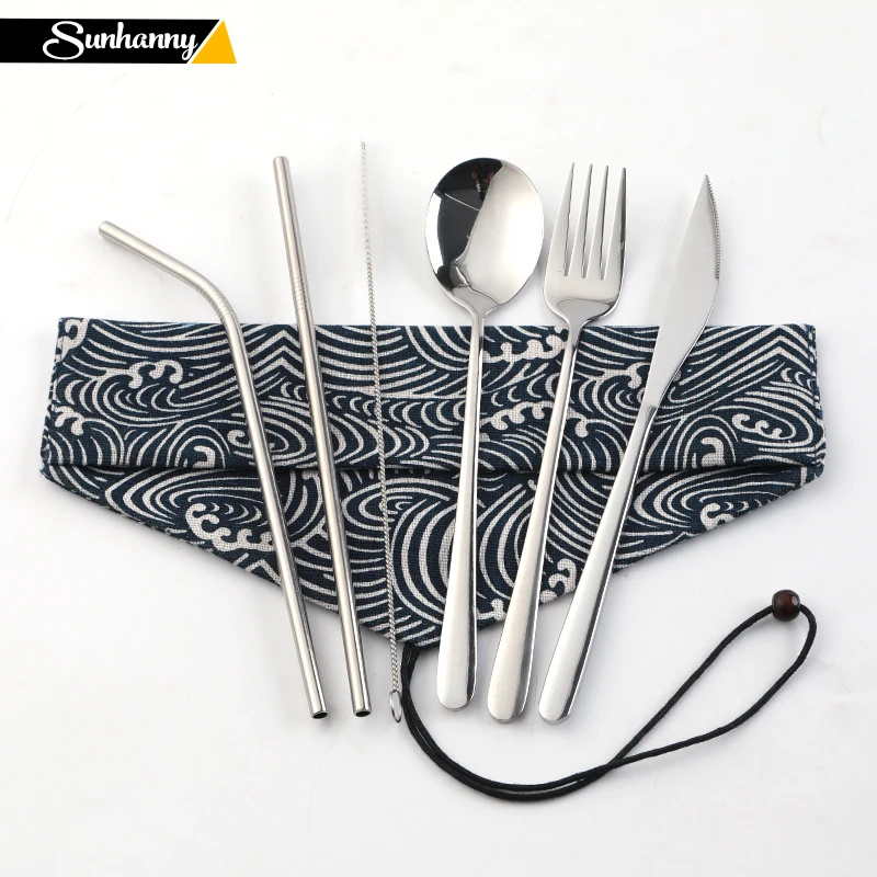 

Sunhanny Portable Stainless Steel Dinnerware Set 304 Cutlery Flatware Tableware Set With Carry Bag For Kid Travel Picnic