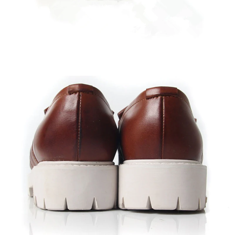 Brand New Retro Mens Genuine Leather Round Toe Tassel Shoes Business Man Fringe Thick Heel Oxfords Heighten | Обувь