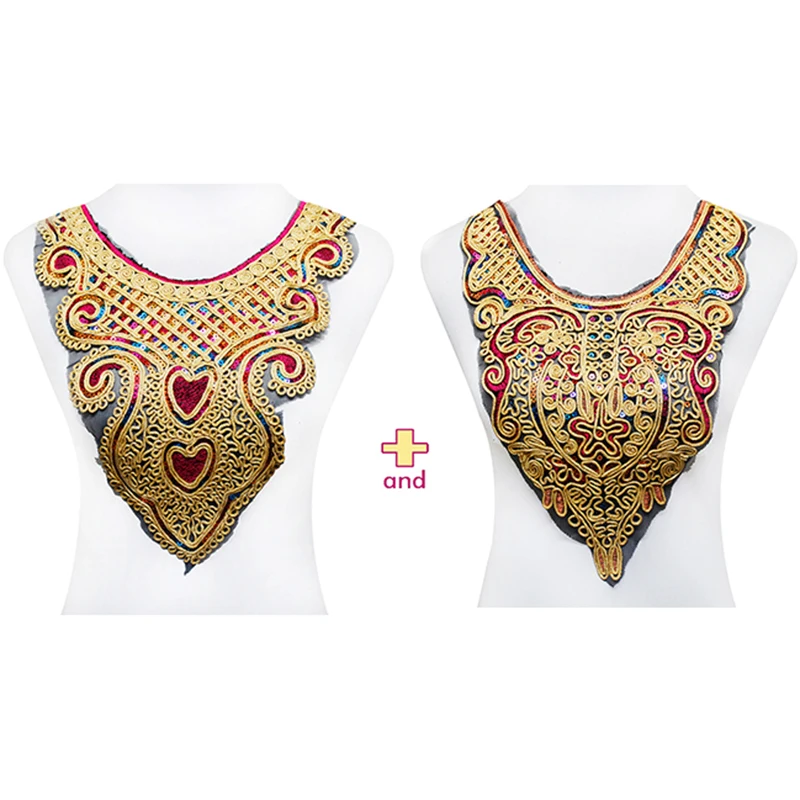 2 шт. вышивка золотыми и металлическими бусинами кружево украшенный вставками