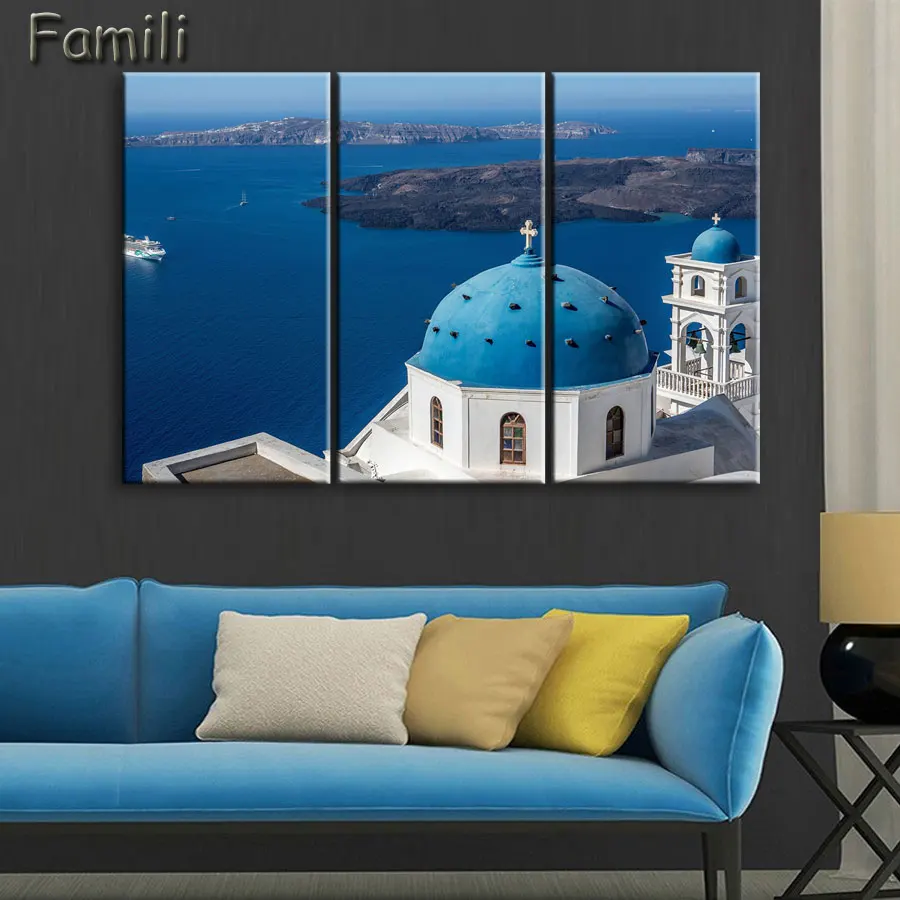 3 шт. венецианская пейзажная живопись остров Санторини масляная краска без рамки
