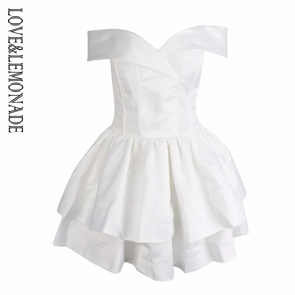 Белое пышное платье А типа с v образным вырезом Love & Lemonade LM0853|puff dress|dress dress dressdress white