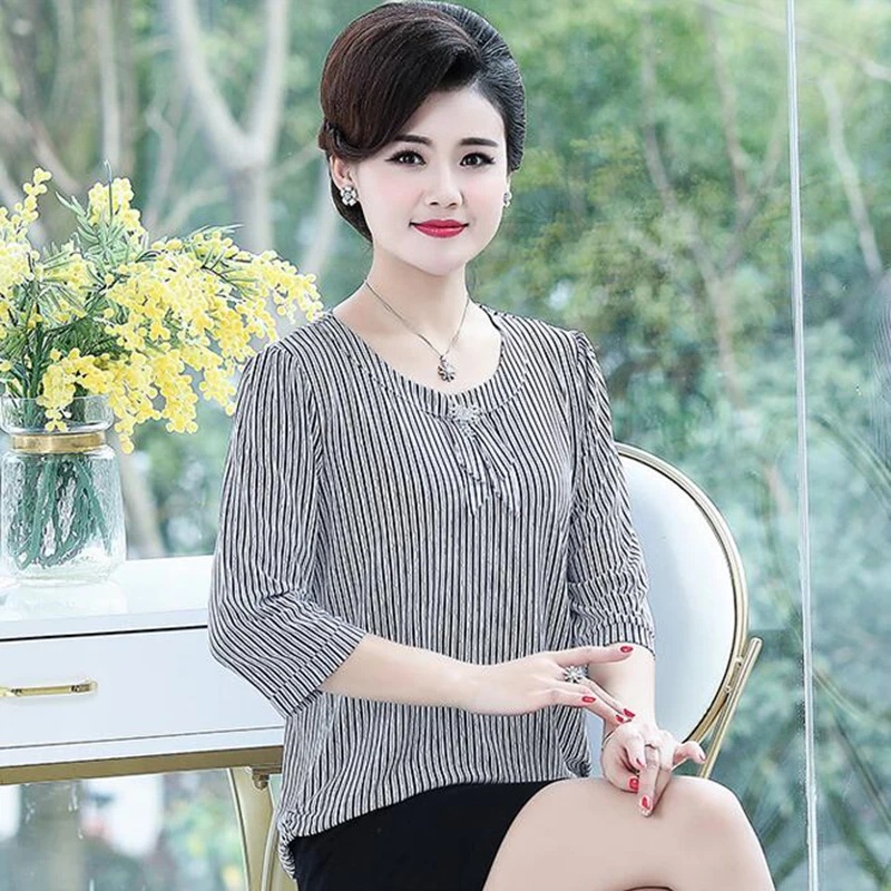 Летняя женская футболка для женщин среднего возраста шифоновая рубашка матерей