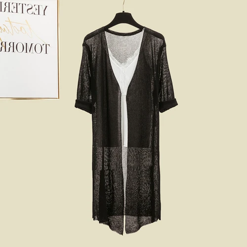 black cardigan Korobov летние новые тонкие кардиганы с коротким рукавом, Длинные Корейские вязаные свитера больших размеров, пляжный стиль, Sueter Mujer 78424 - Цвет: black cardigan