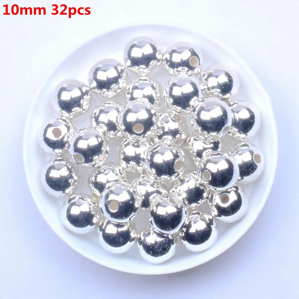 Silver 10mm Золото Серебро Имитация Жемчуга круглой формы прямое отверстие эпоксидные спейсеры для ювелирных аксессуаров CCB УФ покрытие страз много размеров - Цвет: Silver 10mm