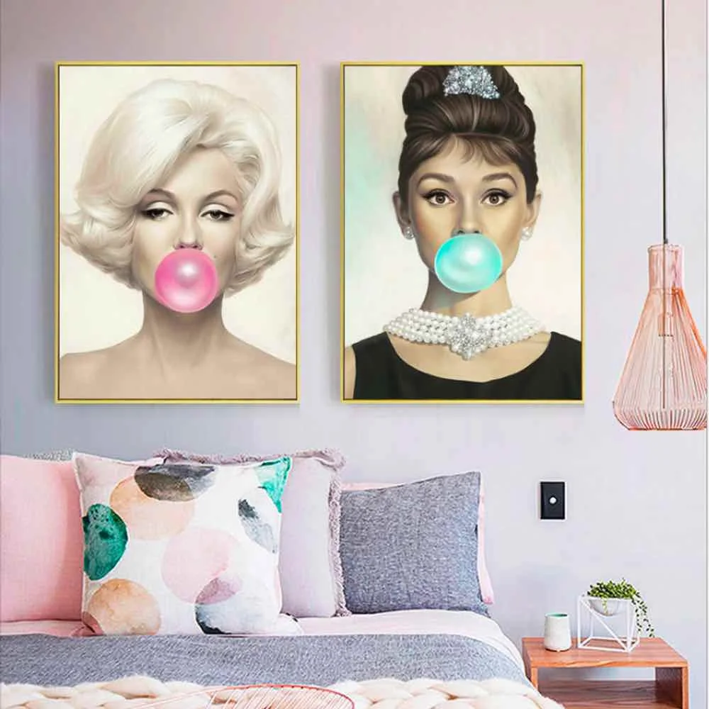 

HAOCHU Beauty Audrey Hepburn Poster For Living Room Home Decor Painting Print Poster Simple Nordic Wall Picture Canvas Painting