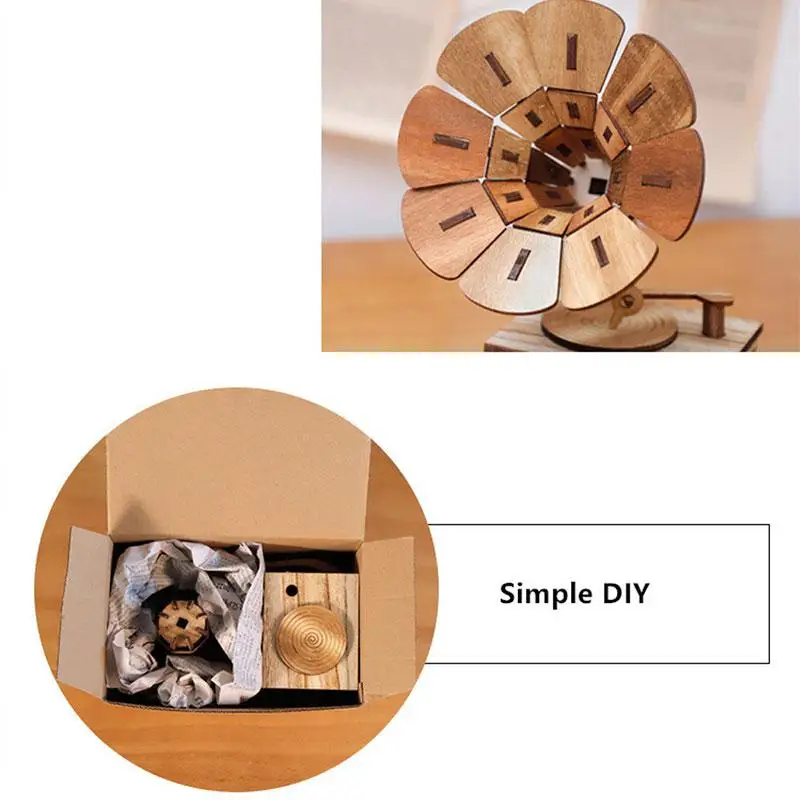 DIY деревянная музыкальная шкатулка, креативные музыкальные коробки с граммофоном, деревянные ретро ремесла для подарка на день рождения для детей, винтажное украшение для дома