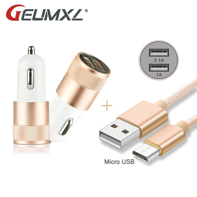 Двойной USB Автомобильное зарядное устройство адаптер питания + Micro 2 0 кабель для