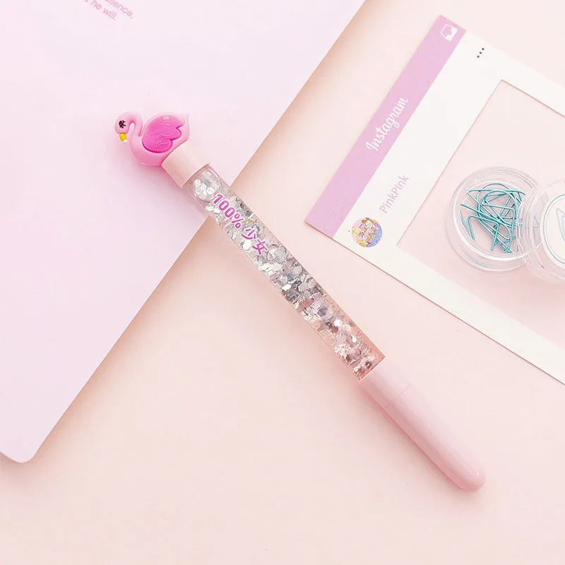 style 4 1 шт. симпатичная гелевая ручка в виде фламинго Kawaii блестящая жидкая Песочная ручка школьная Ручка для подписи подарочные канцелярские принадлежности - Цвет: style 4