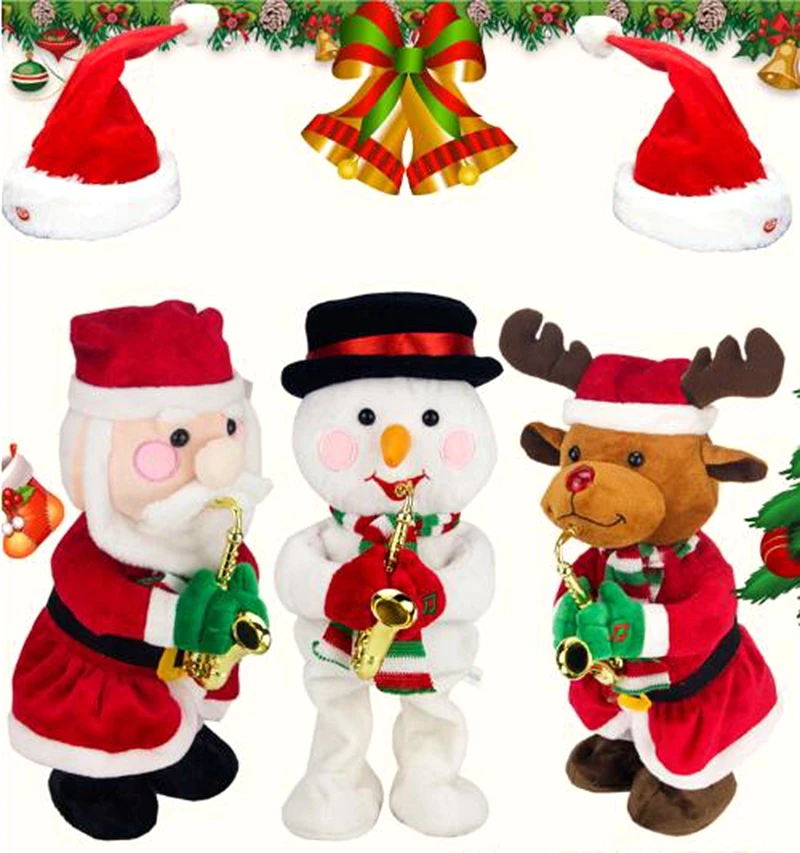 

Christmas Electric Santa Claus Christmas Hat Deer Snowman Music Dancing Doll Gift Toys Decoration For Children 4 pcs