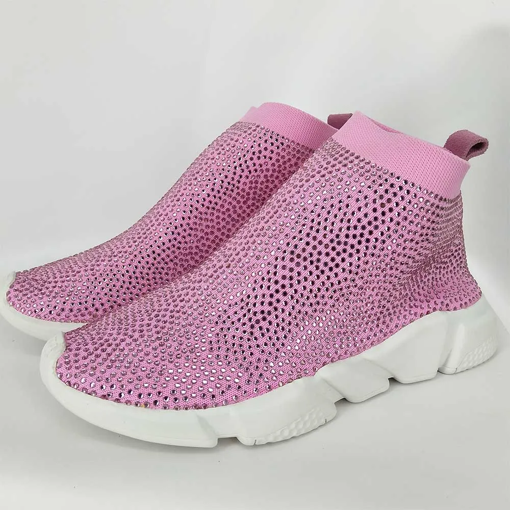 pink Новые носки со стразами кроссовки ручной работы кеды со стразами Дышащие трикотажные эластичные носки обувь повседневная обувь женская обувь размер 34-45 - Цвет: pink