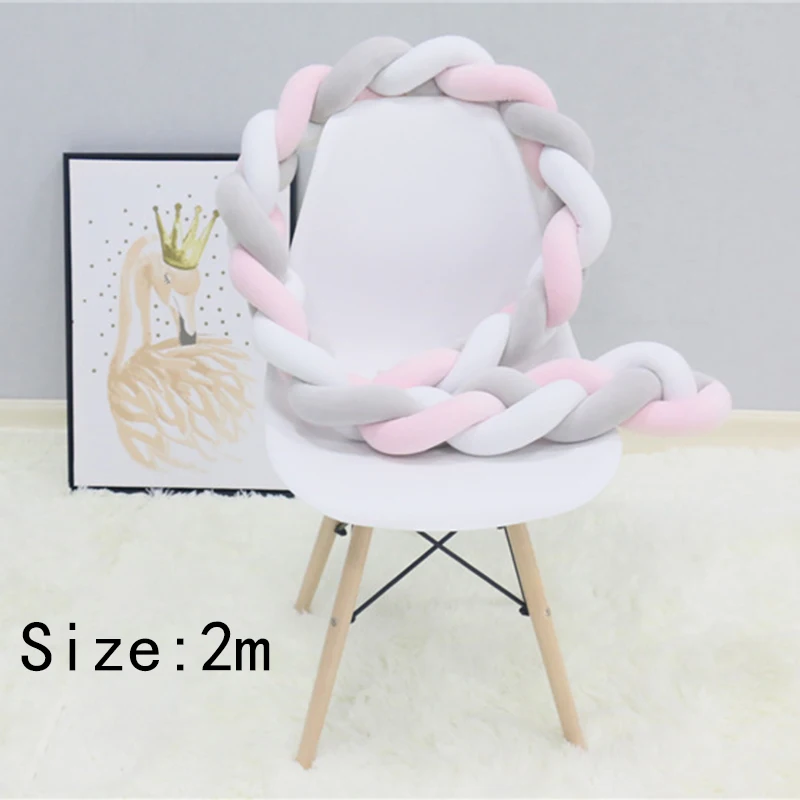 White Grey Pink 2M Бампер для детской кровати, для новорожденных, скандинавский узел, защита для кроватки, для младенцев, Узелок, коса, постельные принадлежности, декор для детской комнаты для мальчиков и девочек, 1 шт., 1 м, 2 м - Цвет: White Grey Pink 2M