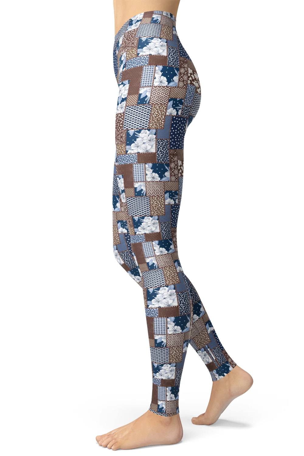 Леггинсы женские в клетку с цветочным принтом и нашивками|Легинсы| |