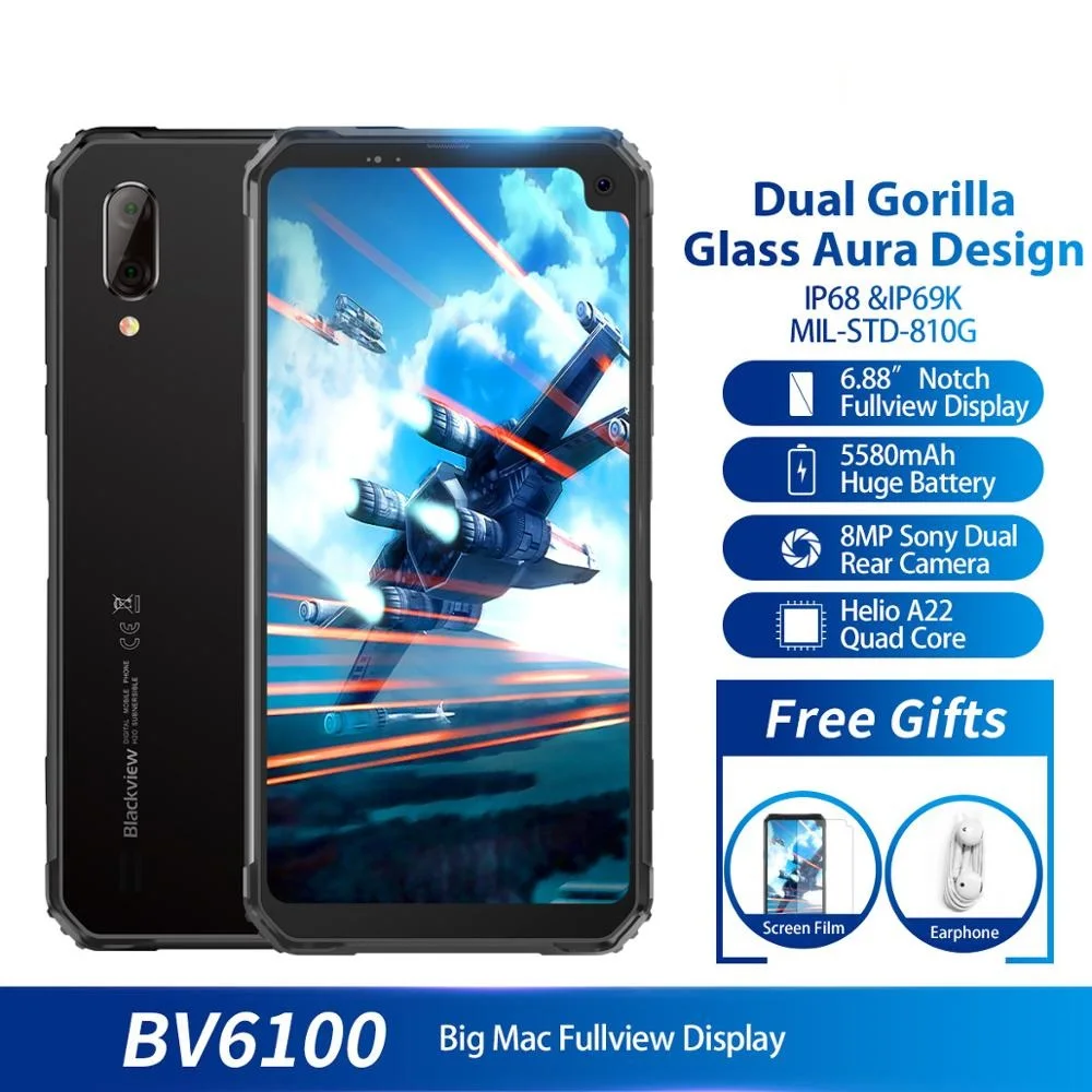 Blackview BV6100 мобильный телефон Dual Gorilla 6 88 &quotэкран Android 9 0 3 Гб 16 IP68 Водонепроницаемый