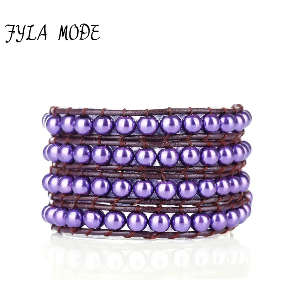 Браслеты с фиолетовыми стеклянными бусинами Fyla Mode плетеные браслеты Богемский