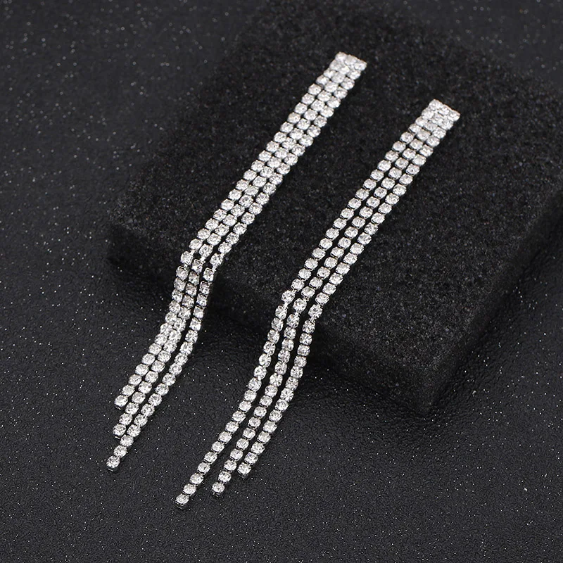 TREAZY 2019 New Simple Rhinestone Crystal Tassel Long Earrings for Women Jewelry Wedding Party Hanging Dangle pendiente | Украшения и
