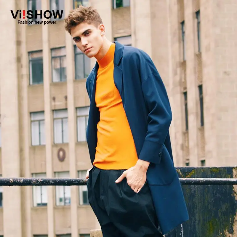 Viishow мужская длинная куртка брендовая с отложным воротником бушлат Блейзер Masculino